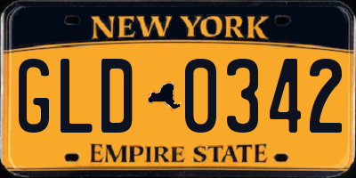 NY license plate GLD0342