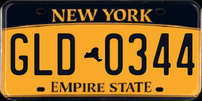 NY license plate GLD0344