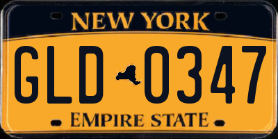 NY license plate GLD0347