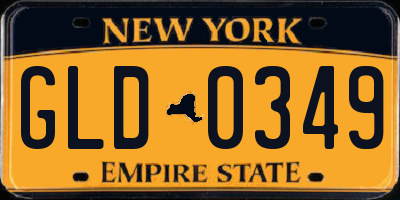 NY license plate GLD0349