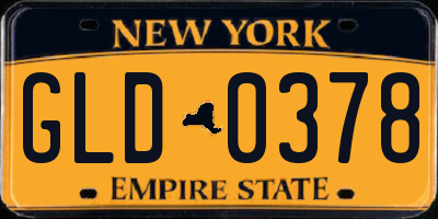 NY license plate GLD0378