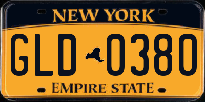 NY license plate GLD0380