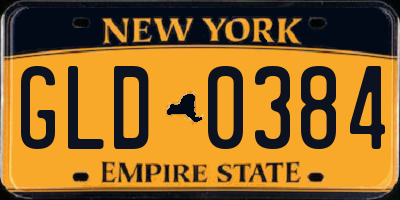 NY license plate GLD0384