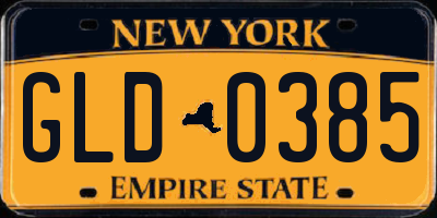 NY license plate GLD0385