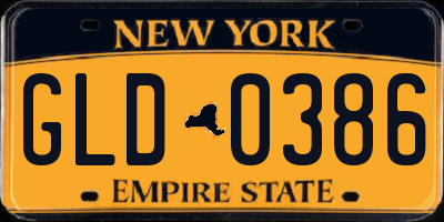 NY license plate GLD0386