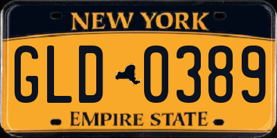 NY license plate GLD0389