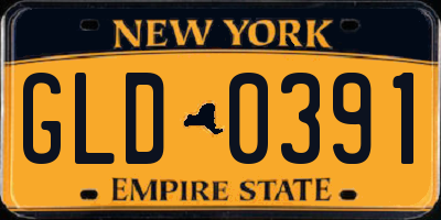 NY license plate GLD0391
