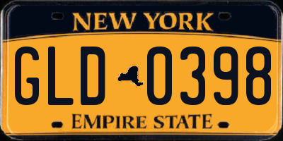 NY license plate GLD0398