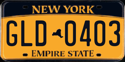 NY license plate GLD0403
