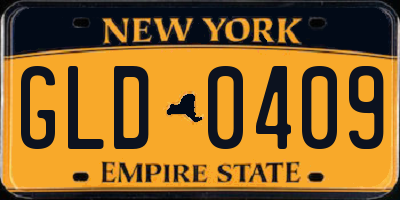 NY license plate GLD0409