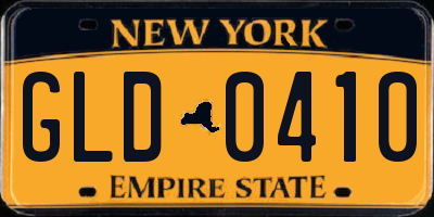 NY license plate GLD0410