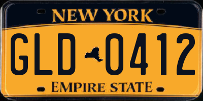 NY license plate GLD0412
