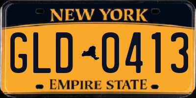 NY license plate GLD0413