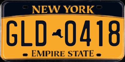 NY license plate GLD0418