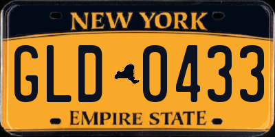 NY license plate GLD0433