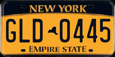 NY license plate GLD0445