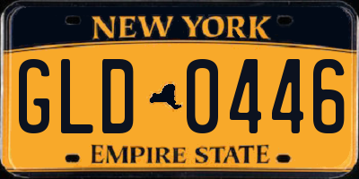 NY license plate GLD0446