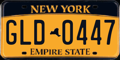NY license plate GLD0447