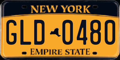NY license plate GLD0480