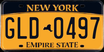 NY license plate GLD0497