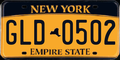 NY license plate GLD0502