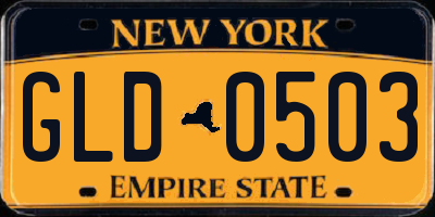 NY license plate GLD0503
