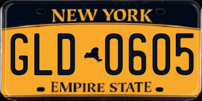 NY license plate GLD0605