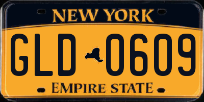 NY license plate GLD0609