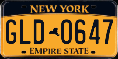 NY license plate GLD0647