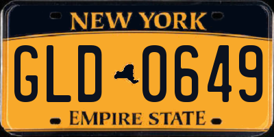 NY license plate GLD0649
