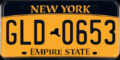 NY license plate GLD0653