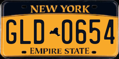 NY license plate GLD0654