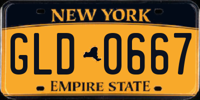 NY license plate GLD0667