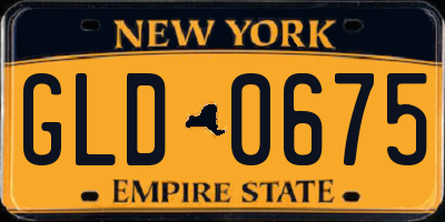 NY license plate GLD0675
