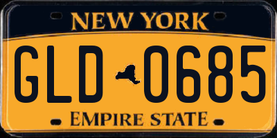NY license plate GLD0685