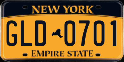 NY license plate GLD0701