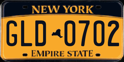 NY license plate GLD0702