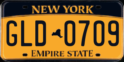 NY license plate GLD0709