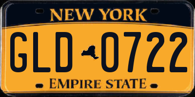 NY license plate GLD0722
