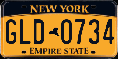 NY license plate GLD0734