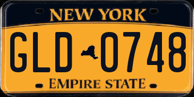 NY license plate GLD0748