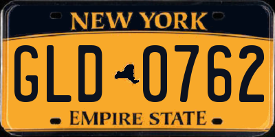 NY license plate GLD0762