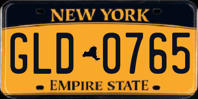 NY license plate GLD0765