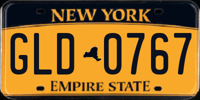 NY license plate GLD0767