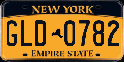 NY license plate GLD0782