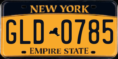 NY license plate GLD0785