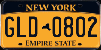 NY license plate GLD0802