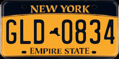 NY license plate GLD0834