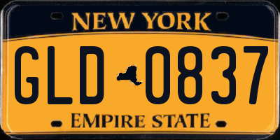 NY license plate GLD0837