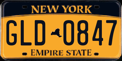 NY license plate GLD0847